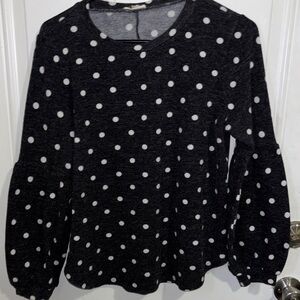 Brittany Black Black and White Polka Dot Long Sleeve Top